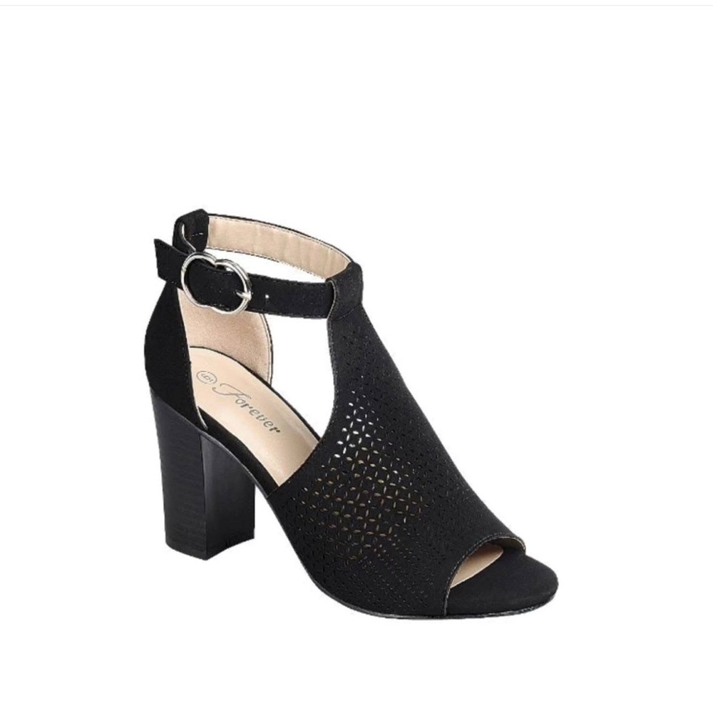 Black Peep-Toe Heeled Sandals